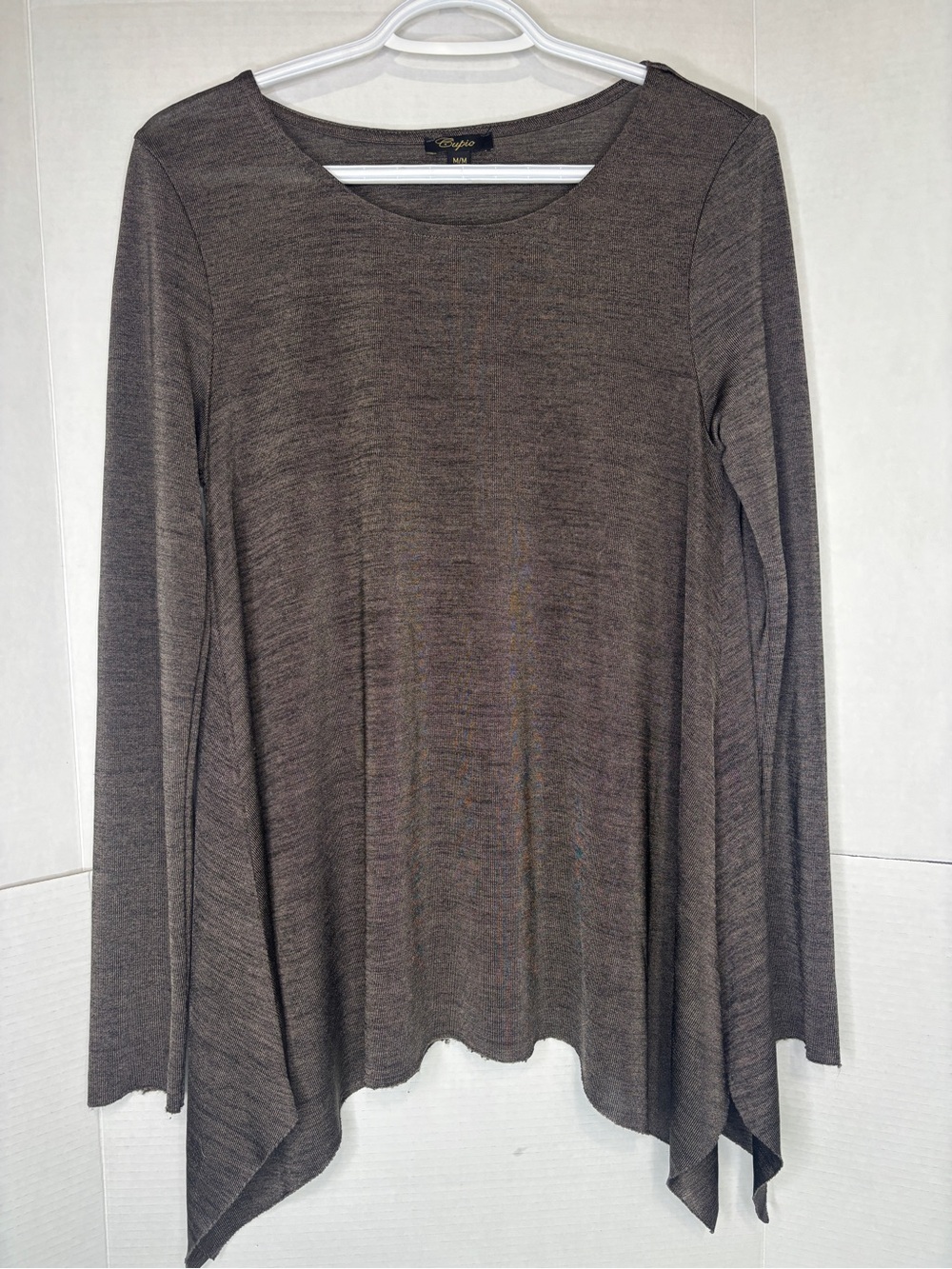 Cupio Women’s Brown Long-Sleeve Asymmetrical Hem Top Flowy Whimsigoth Vibes